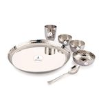 Arham Stainless Steel Hammered Big Dinner Set | Premium Saffron Thali Set | High Grade Steel Buffet Set Combo - (6Pcs 1 Set Big)