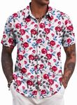 COOFANDY Men's Vacation Shirt Short Sleeve Beach Shirts Hawaiian Floral Shirts Rose