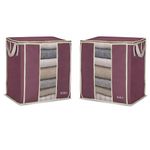 KIKA Non-Woven Homs Large Clothes, Toys, Pillow&Blanket Storage Bag, Foldable Storage Organizer, 2X60L = 120L, 2 Pcs Pack (Maroon)