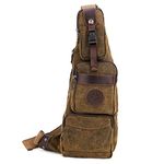 Canvas Sling Bag Crossbody Backpack for Men Women Outdoor Travel Tactical Hiking Camping Shoulder Chest Pack Casual Daypack Brown