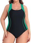 beautyin Plus Size Athletic One Piece Swimsuit Women Lap Swimsuits Competitive Swimwear Green/Black