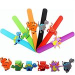 SUSHAFEN 12Pcs Dinosaur Slap Bracelet Silicone Wristbands Slap Bands Novelty Toy School Prize Gifts Children Goodie Bag Filler Dinosaur Party Supplies Kids Party Favors