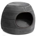 Hollypet Cat Bed Small Dog Bed, 2-in-1 Foldable Pet Bed, Warm and Soft Coral Velvet Pet Nest for Cats and Small Dogs, Dark Gray, L