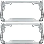 BDK Heavy Duty Rust-Proof Stainless Steel Metal Chrome Tropical Palm Tree License Plate Frame Universal Fit for Car Truck SUV (Pack of 2)