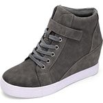 Athlefit Women's Lace Up Wedge Sneakers High Top Fashion Sneakers Ankle Booties, Grey, 6