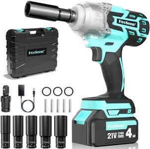 Impact Wrench,1/2" Cordless Impact Gun with 240 Ft-lbs (600N.m) Max Torque,Fast Charger 4.0Ah Battery & 5 Sockets,for Car Tire Lug Nut Removal Tool