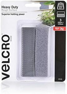 VELCRO Brand - Heavy Duty Hook & Loop Fasteners | Superior Holding Power on Rough Surface | 25mm x 100mm Strips | Pack of 3 | Grey