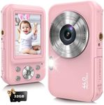 Digital Camera, Bofypoo Compact Camera FHD 1080P 44MP, Vlogging Camera with 16X Digital Zoom, Rechargeable 2.4” Mini Kids Camera with 32GB Memory Card, 2 Batteries for Beginners (Pink)