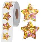 500 PCS Holographic Gold Star Stickers, Self Adhesive Metallic Glitter Foil Stickers Reflective Star Stickers Reward Behavior Chart Labels for Kids Students Teachers Supplies (Each Measures 1”)