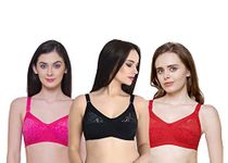 INKURV Full Coverage Bra for Women with Cotton Blend Fabric for High Support-Combo of 3 (Red_Queen_Black_32B)