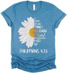 Love in Faith | I Can Do All Things Daisy Short Sleeve | Christian T-Shirts for Women | Faith-Based Apparel | Christian Gifts (US, Alpha, XX-Large, Regular, Regular, Heather Deep Teal)