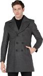 ESSENTIELE Men's Charcoal Grey Woolen Tweed Business Semi Long Jacket Overcoat (XX-LARGE)