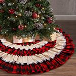 yuboo Buffalo Christmas Tree Skirt, 48 inches Plaid&Burlap Lace Ruffle 6-Layer Farmhouse Fall Ornaments for Buffalo Plaid Christmas Decor