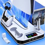 ZRZLMVP PS5/Slim/Pro Cooling Station Stand with Dual Controller Charging Station for Playstation 5 Console, PS5 Accessories Incl. Controller Charger, Cooling Fan, Headset Holder,3 USB Hub-White