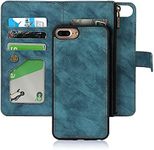 Cavor for iPhone 7 Plus Case,for iPhone 8 Plus Case[5.5 inch] PU Leather Folio Flip Cover Kickstand 2 in 1 Detachable Wallet Magnetic Case Zipper Coin Pocket 6 Card Slots-Blue