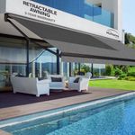 Multiple Awnings - Motorized Awning | Retractable Sun Shade with Black Structure | Includes Remote Control & Wind Sensor | Brasilia Athena Collection | 12' W x 10' L - Grey | CA Assembled