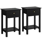 Yaheetech Black Bedside Tables, 2pcs Nightstand Cabinets with Storage Drawer and Open Shelf, Wooden Sofa Side Table for Living Room/Bedroom/Small Space, 30 x 40 x 61cm