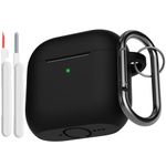 KOKOKA Case Cover Compatible for AirPods 4th Generation with Cleaner Kit, Soft Silicone Full Body Shock Absorbing Protective Case for Airpods 4 2024 with Cleaning Pen & Carabiner, Black