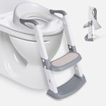 LIVINGbasics Foldable Potty Training Seat,5 Height Adjustable Kids Toilet Seat with Anti-Slip Step Stool Ladder and Soft Padded Cushion