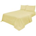 Voice7 Non Iron Lemon 4pc Sheets Set (Fitted Sheet + Flat Sheet + Pillow Cases Pair) Percale Super Poly Cotton Bedding Sets (Lemon, Double)