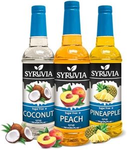 Syruvia Sugar Free Coconut, Peach and Pineapple Syrup Fruit Mix Favorites Variety Pack - 25.4 oz - Perfect for Cocktails, Desserts, Italian Sodas, Ice and More, Kosher and Gluten-Free.