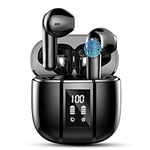 Wireless Earbuds, Renimer Bluetooth 5.3 Headphones In Ear with ENC Mic, Wireless Headphones HiFi Stereo Deep Bass Mini Ear Buds, 48H Playtime LED Display Wireless Earphones, IP7 Waterproof/USB-C Black