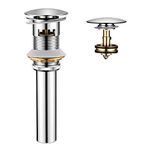 ROVOGO Brass Pop-up Sink Drain with Detachable Basket Stopper, Bathroom Faucet Vessel Vanity Sink Strainer, Chrome (with Overflow)