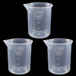 Waziaqoc 100ml/3.4oz Plastic Graduated Beaker (3 Pack), Transparent PP Measuring Cup Mixing Cup for Kitchen Lab