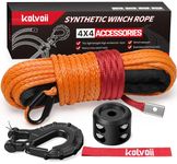 Kolvoii Synthetic Winch Rope Kit, 1/4" x 50ft 9,650lbs Winch Cable with Steel Hook, Winch Line Stopper and Safety Pull Strap for ATV UTV Off-Road Vehicle etc(Orange Rope, Black Hook)