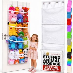The Original Stuffed Animal Storage (Patented) - Over Door Organizer for Stuffies, Baby Ideas Holder, Toy Plush Storage/Hammock Hanging Storage Net Big Girls Toddler Large Bag Animals Stuffy Behind