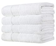 Bath Towels Large Bamboo Cotton Bath Towels 4 Pack by Prime Collections 27x54 Bath Towel Set (4-Piece) (White (Bath Towel Set), 4)