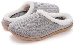 WHITIN Women Cozy Fuzzy Knitted Slipper Warm Slip On House Bedroom Shoes with Orthaheel Arch Support Size 11 Plantar Fasciitis Indoor Outdoor Home Soft Plush Moc Winter Female Clogs Grey 42