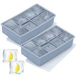 2 Pack Ice Cube Trays, Silicone Large Square Whiskey Ice Cube Mould with Removable Lid, 8 Big Ice Cubes per Tray for Cocktails, Whiskey and Drinks Ice Cool (Blue, 2 X Large Square)