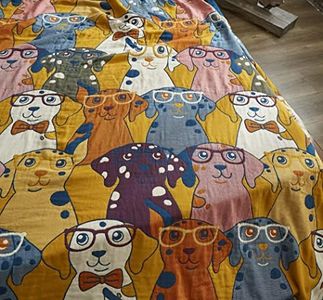 MEJU Puppy Dogs Kids Cute Blanket Throw for Bed Sofa Couch 100% Cotton 4 Layer Soft Warm All Season Bedspread Quilt Throw Blanket Bed Coverlet Full Queen