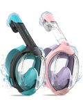 ACURE Kids Snorkel Mask Full Face - Anti-Fog & Dry Top Snorkel Set, Snorkeling Gear with Easier Breathing System for Swimming Beginners Ages 3-8 (2 PCS, Purple Pink & Black Green)