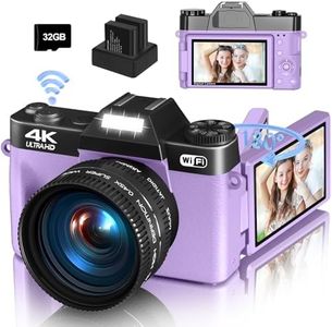 4K Digital Camera for Photography & Vlogging, 56MP YouTube Camera with WiFi, 3" 180° Flip Screen, 16X Digital Zoom, 52mm Wide Angle & Macro Lens, 32GB TF Card, 2 Batteries – Purple