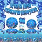 169 Pack Under the Sea Party Supplies Ocean Sea Party Tableware Set Plates Cups Napkins Tablecloth Banner Balloons Cake Toppers for Underwater World Birthday Ocean Animal Party Decorations Serves 20