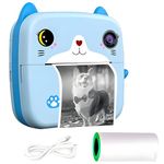 WISHKEY Cat Theme Instant Printing Mini Camera, Digital Camera with Inbuilt Battery Operated USB Rechargeable, Multifunctional Camera with MP3 Music, Games, TF Card Slot (Blue, Pack of 1)