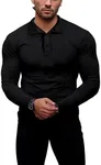 Agilelin Men's Muscle Slim Fit Polo Shirts Long Sleeve Stretch T-Shirts Casual Stylish Tee for Golf Workout(Black/XS)