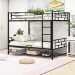 Bellemave Full Over Full Bunk Bed, Metal Bunk Bed with Storage Shelf, Full bunk beds for Adults, Kids, Teens（Black）