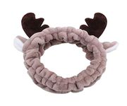 RKPM HOMES Cute Deer Antler Cat Ears Plush Headbands Soft Elastic Hair Loop Hair Bands Facial Makeup Wrap for Women Shower SPA Mask (Coffee)