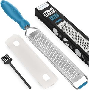 Lemon Zester & Cheese Grater – Sharp Stainless Steel Zester Grater for Citrus, Parmesan, Garlic, Chocolate & Ginger, Non-Slip Grip, Safety Cover & Cleaning Brush, Heavy Duty - Black