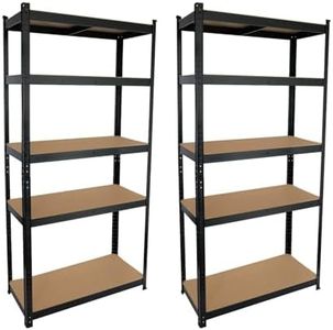 THINIA HOME - Estantería Modular Almacenaje (Pack 2), Acero y MDF Antihumedad, Hogar, Trastero, Garaje, 5 Baldas Ajustables, Carga Máxima 875Kg, 90x40x180cm (Largo x Ancho x Alto)