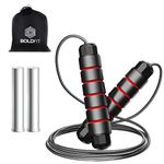 Boldfit Skipping Rope for Men and Women Jumping Rope With Adjustable Height Speed Skipping Rope for Exercise, Gym, Sports Fitness with Weight Bars Adjustable Jump Rope with Weight Bars - Red Black