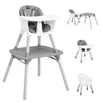 INFANS 5 in 1 Baby High Chair, Convertible Highchair for Babies and Toddlers w/Safety Harness PU Leather Cushion Removable Food Tray, Infant Feeding Chair Kids Booster Seat Table Chair Set (Gray)