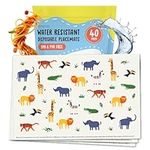 Disposable Placemats For Toddlers - 40pcs Adhesive Table Placemats - Baby Eating Essentials For Travel - Cute Animals - Kids Stick On Cover For High Chair Airplane Tray Restaurants - By Central 23