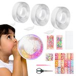 Domigard Nano Tape Bubble Kit, 3 Rolls DIY Nano Bubble Tape with Pump Sequins Glitter Powder and Stickers, Nano Double Sided Tape for Making Bubbles for Girls, Boys(9m)