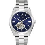 Bulova Mens Surveyor Japanese Automatic Watch 42mm Silver-Tone Stainless Steel Case and Bracelet with Blue Dial (96A275)