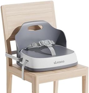UBRAVOO Portable Booster Seat for Dining, Travel High Chair with 3-Point Harness and 2 Adjustable Straps, Washable Baby Food Chairs 6 Months Plus Sitting Up(Grey)