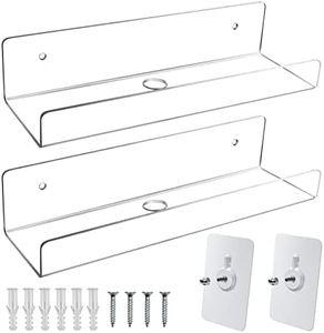 Mocoosy 2 Pack Clear Acrylic Floating Shelf 10'', Invisible Wall Mounted Shelf with Cord Hole, Small Display Ledge Shelves for Smart Speaker/Action Figures, Great for Kids Room Bathroom Display